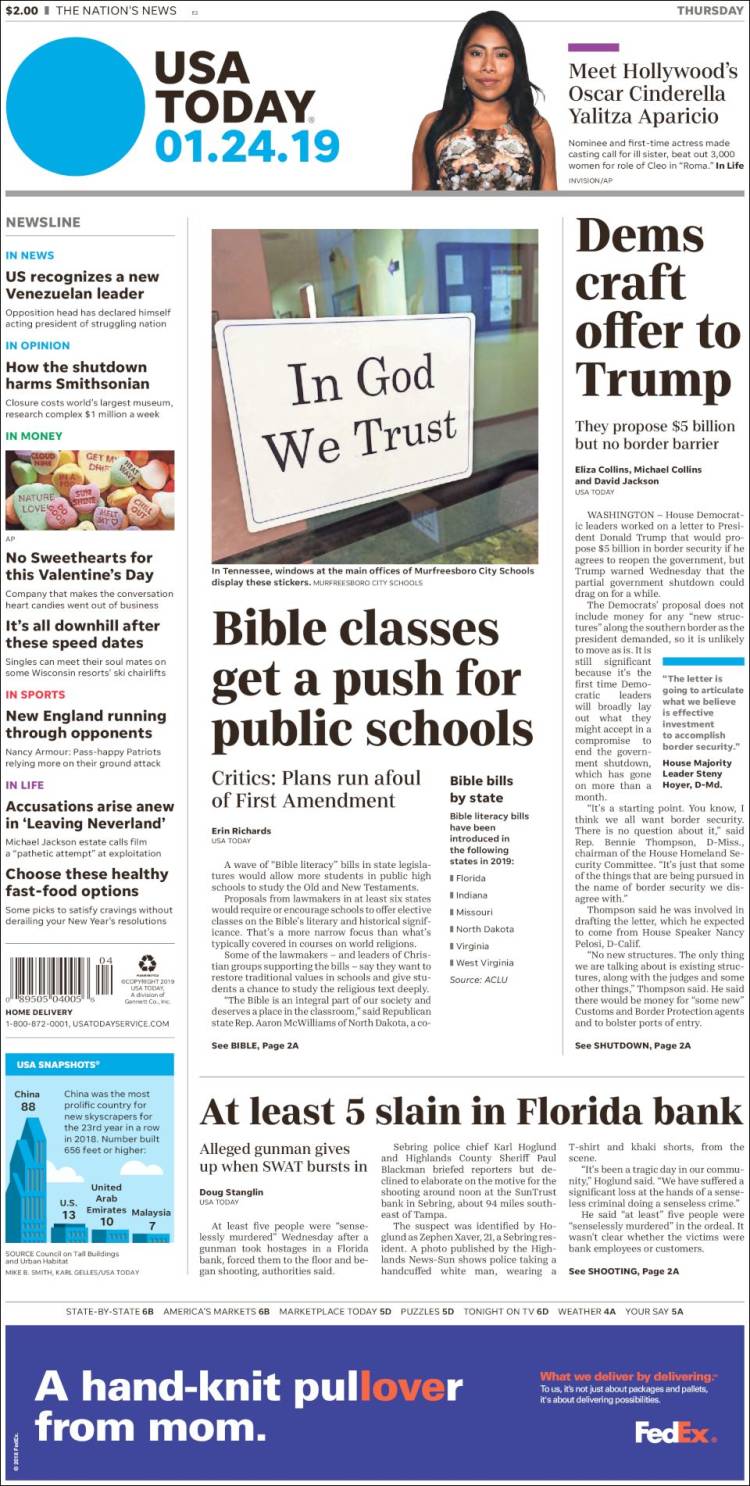 Portada de USA Today (USA)