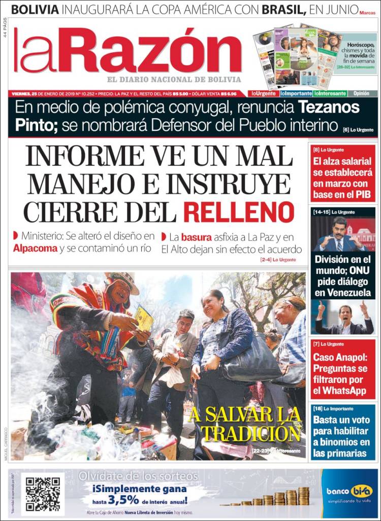 Portada de La Razón (Bolivia)