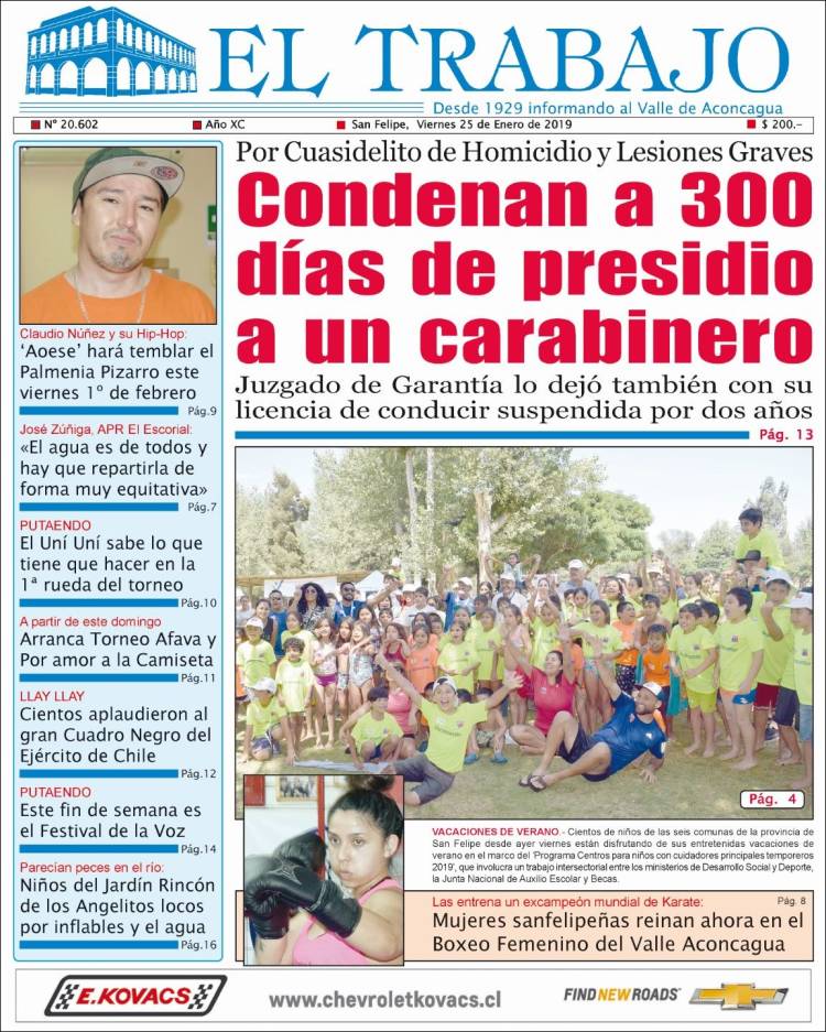 Portada de El Trabajo (Chile)