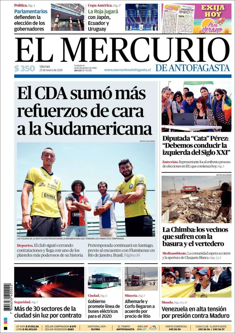 Portada de El Mercurio de Antofagasta (Chile)