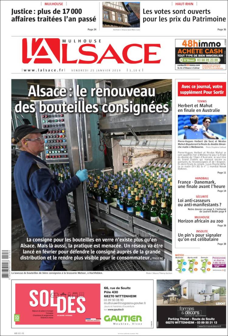 Portada de Journal L'Alsace (Francia)