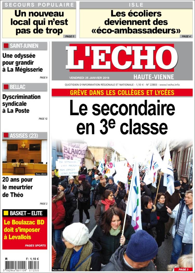 Portada de L'Echo de la Haute-Vienne (Francia)