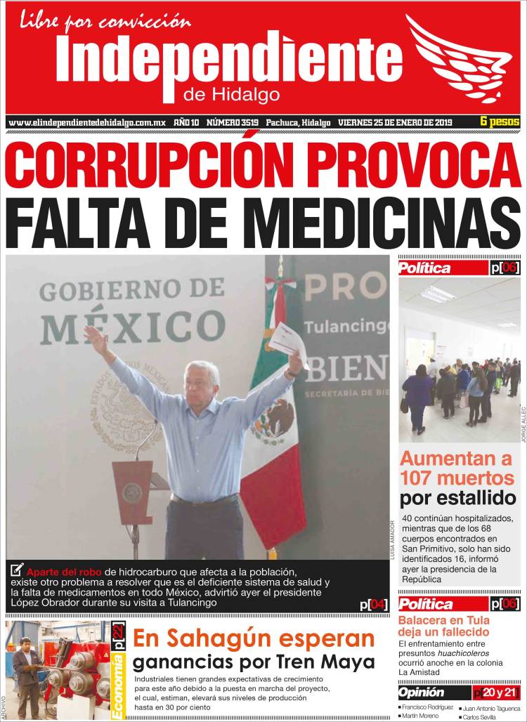 Portada de El Independiente de Hidalgo (México)