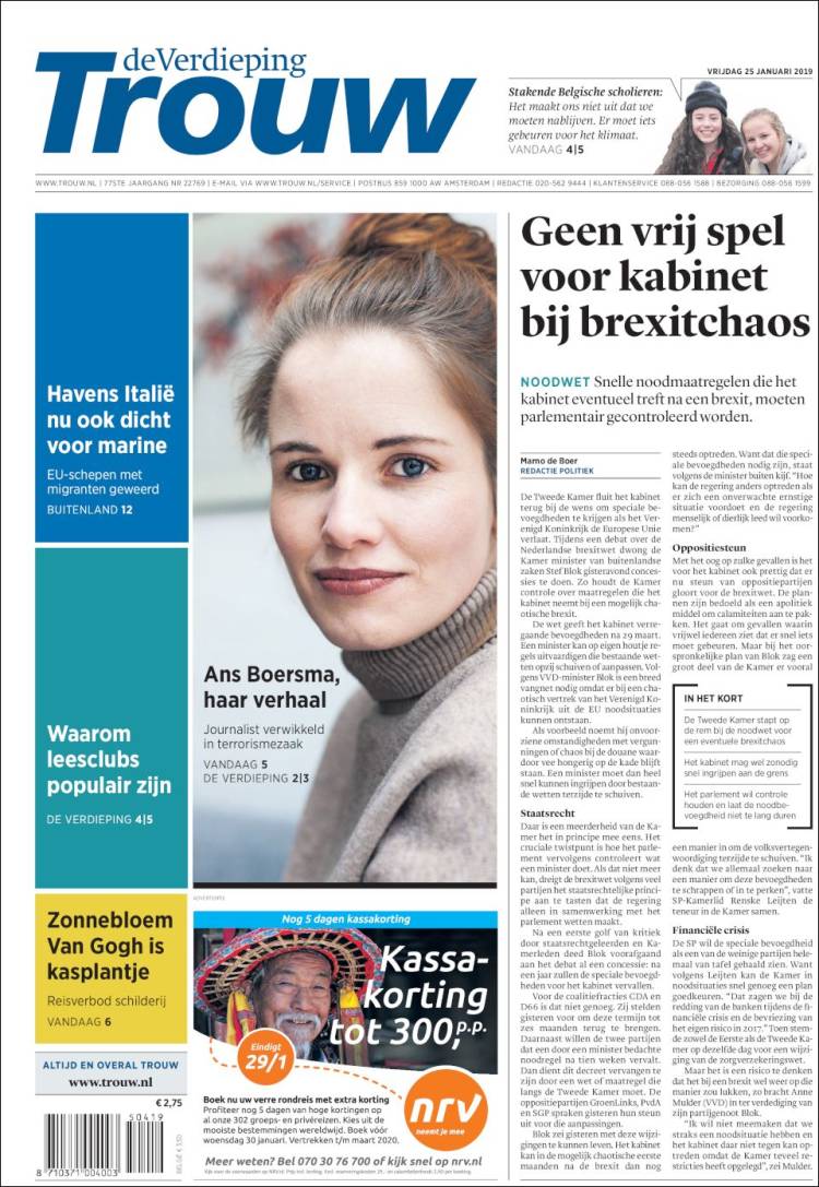 Portada de Trouw (Pa&iacute;ses Bajos)