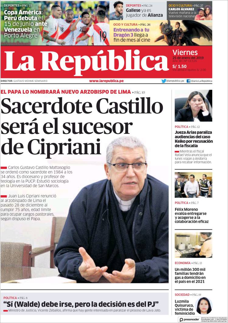 Portada de La Republica (Per&uacute;)