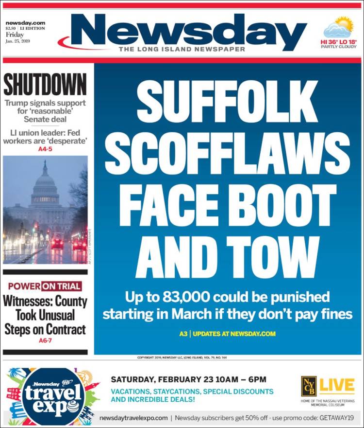 Portada de Newsday (USA)