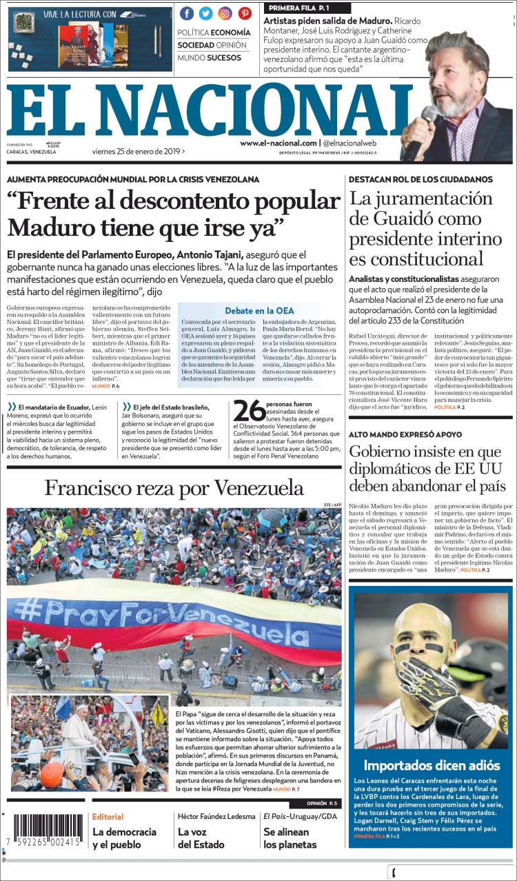 Portada de El Nacional (Venezuela)