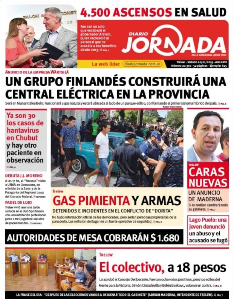 Portada de Diario Jornada en la Patagonia (Argentina)