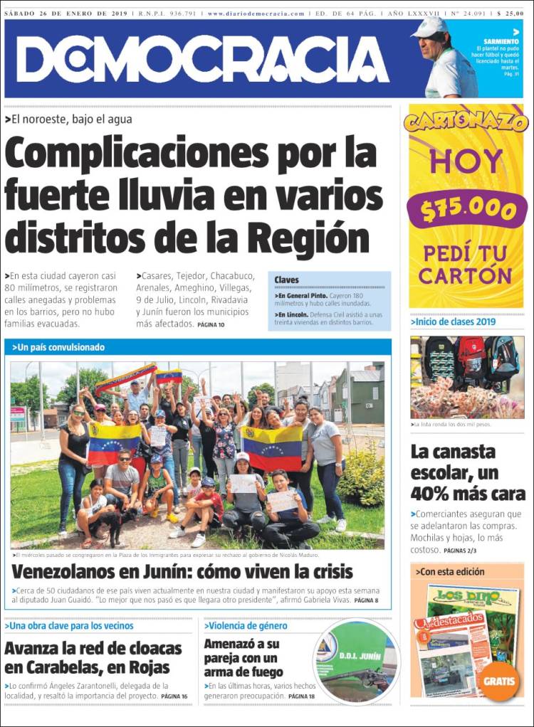 Portada de Diario Democracia (Argentina)