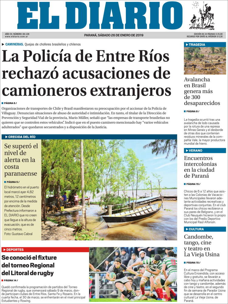 Portada de El Diario de Paraná (Argentina)