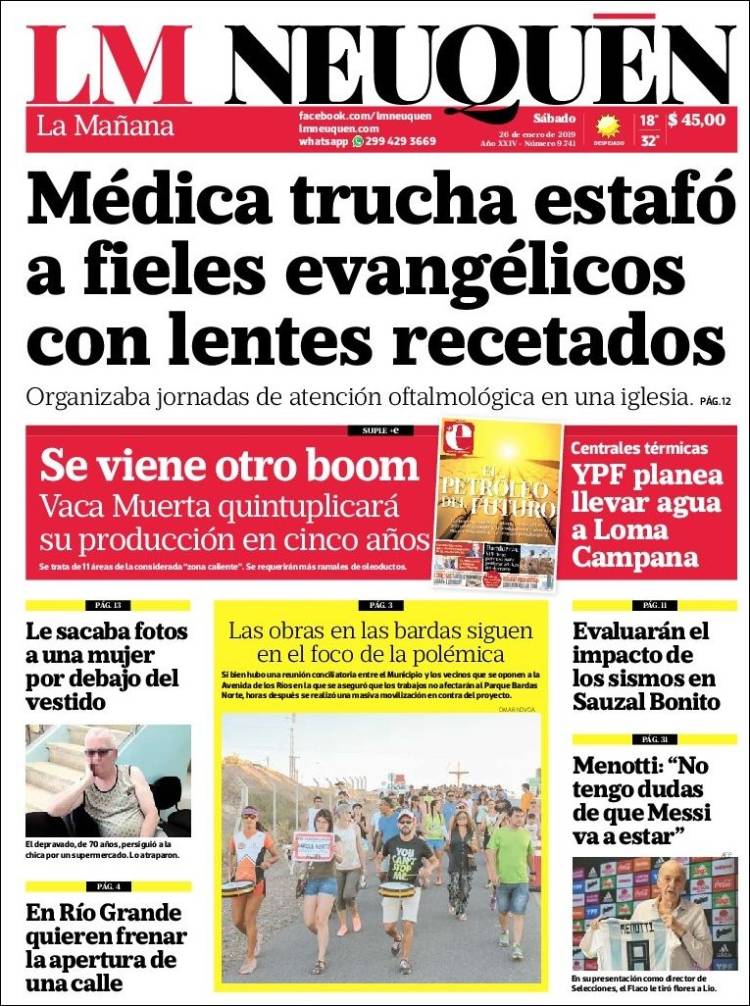 Portada de La Mañanade Neuquén (Argentina)