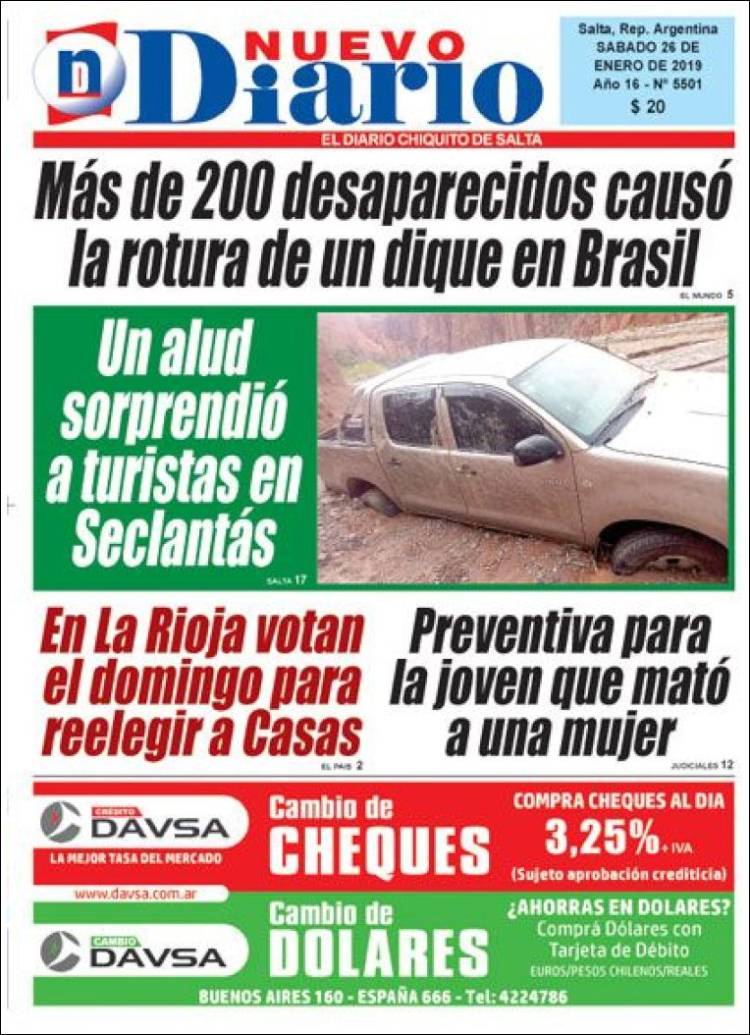 Portada de Nuevo Diario de Salta (Argentina)