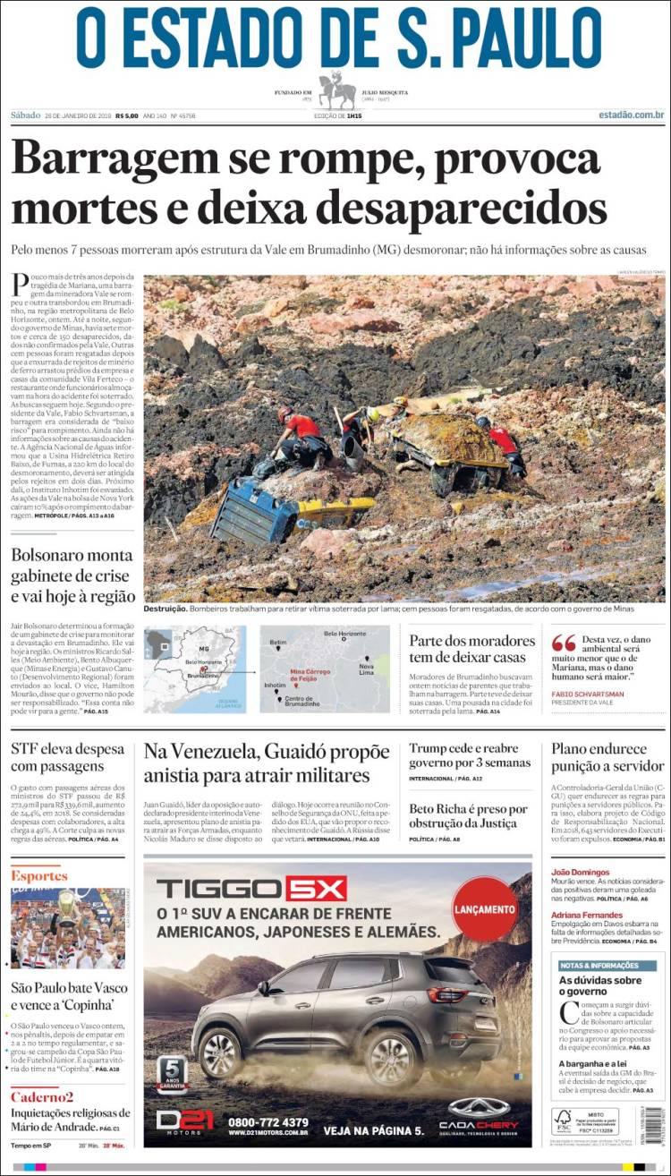 Portada de O Estado de São Paulo (Brasil)