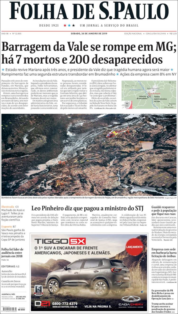 Portada de Folha de São Paulo (Brasil)