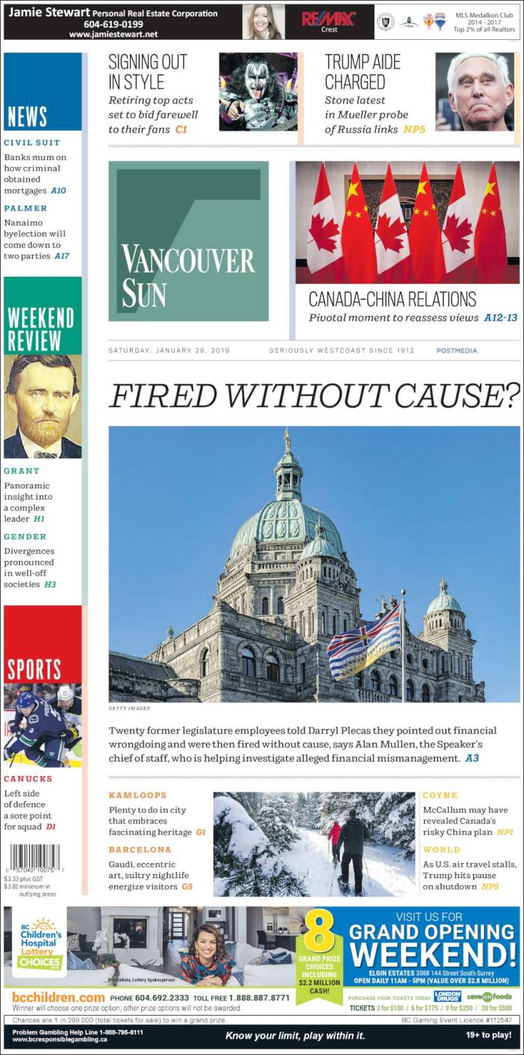 Portada de The Vancouver Sun (Canadá)