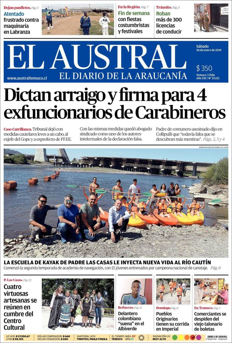 Portada de El Austral de Temuco (Chile)