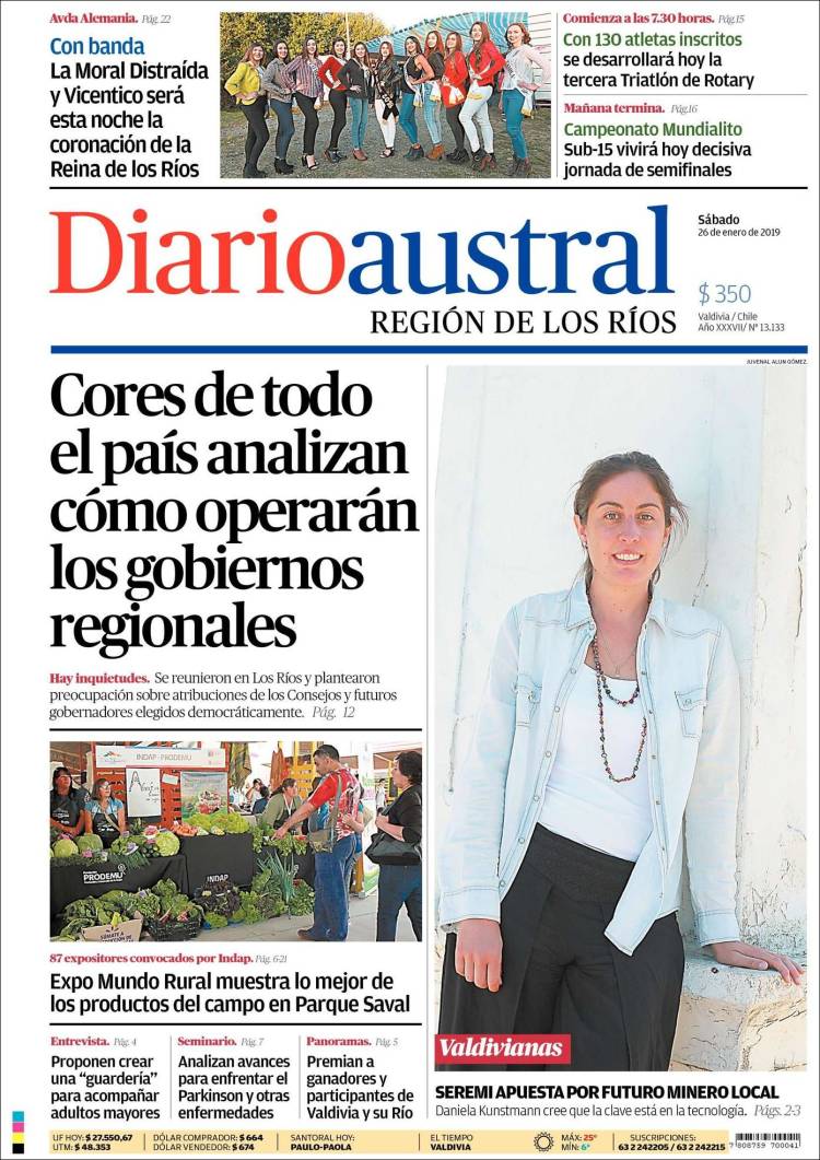 Portada de El Diario Austral de Valdivia (Chile)