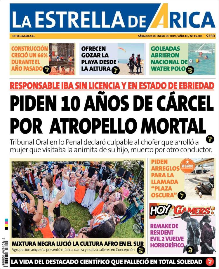 Portada de La Estrella de Arica (Chile)