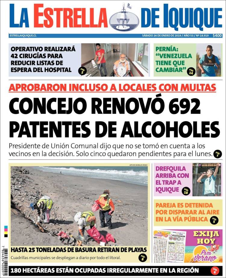 Portada de La Estrella de Iquique (Chile)