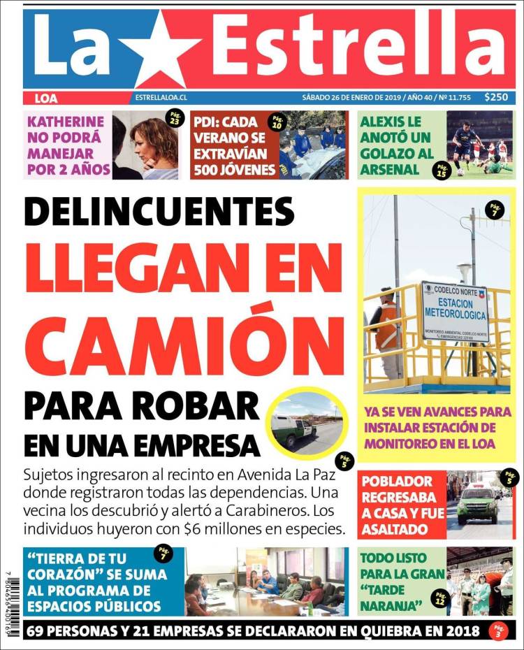 Portada de La Estrella de Loa (Chile)