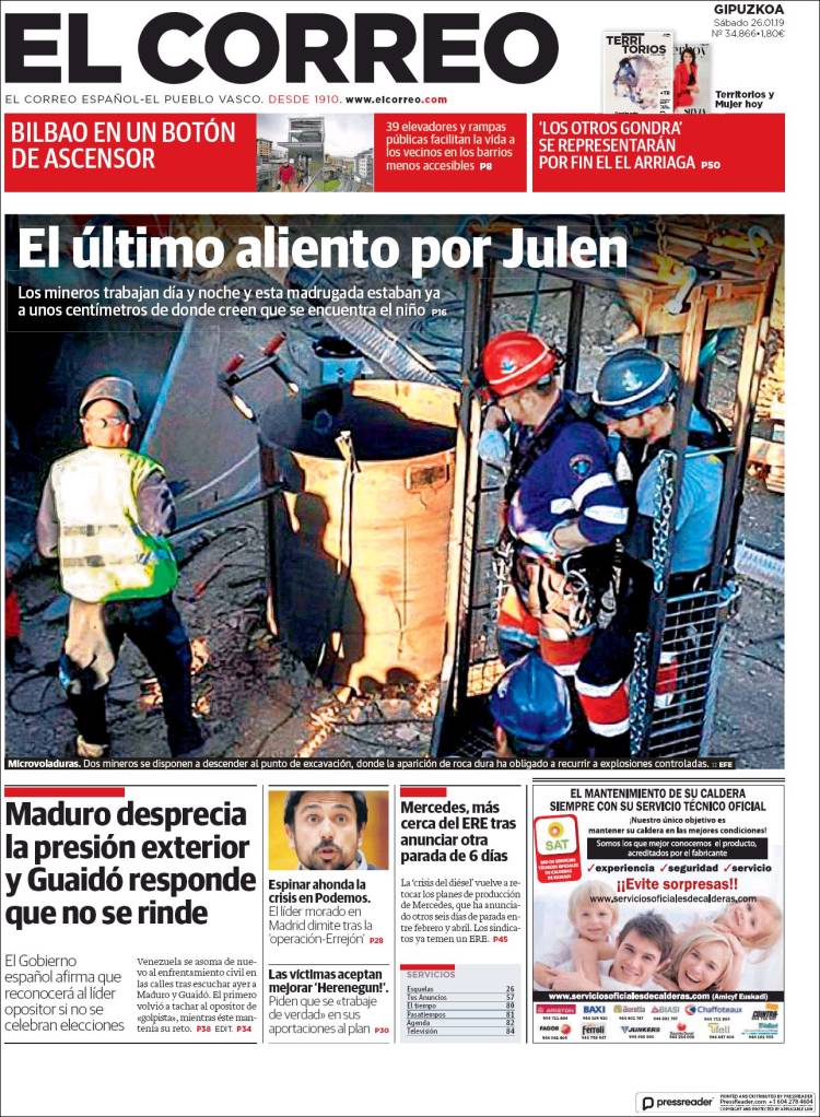 Portada de El Correo - Guipuzcoa (Espa&ntilde;a)