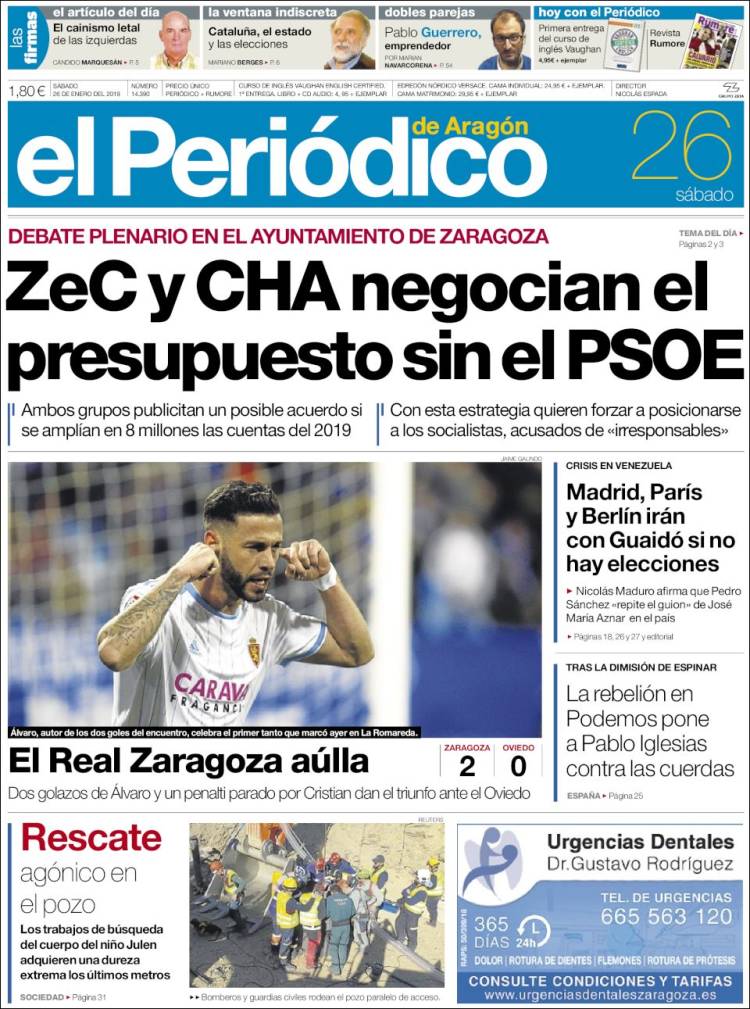 Portada de El Periódico de Aragón (Espa&ntilde;a)