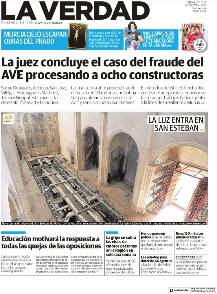 Portada de La Verdad de Murcia (Espa&ntilde;a)