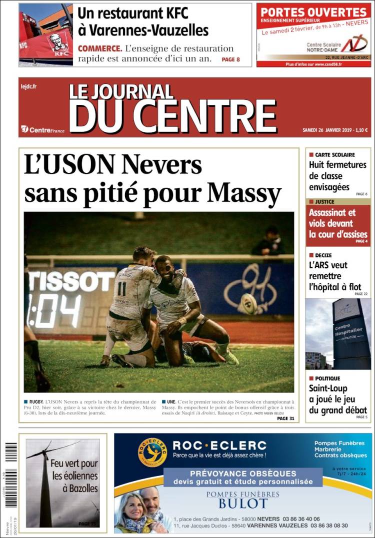 Portada de Le Journal du Centre (Francia)