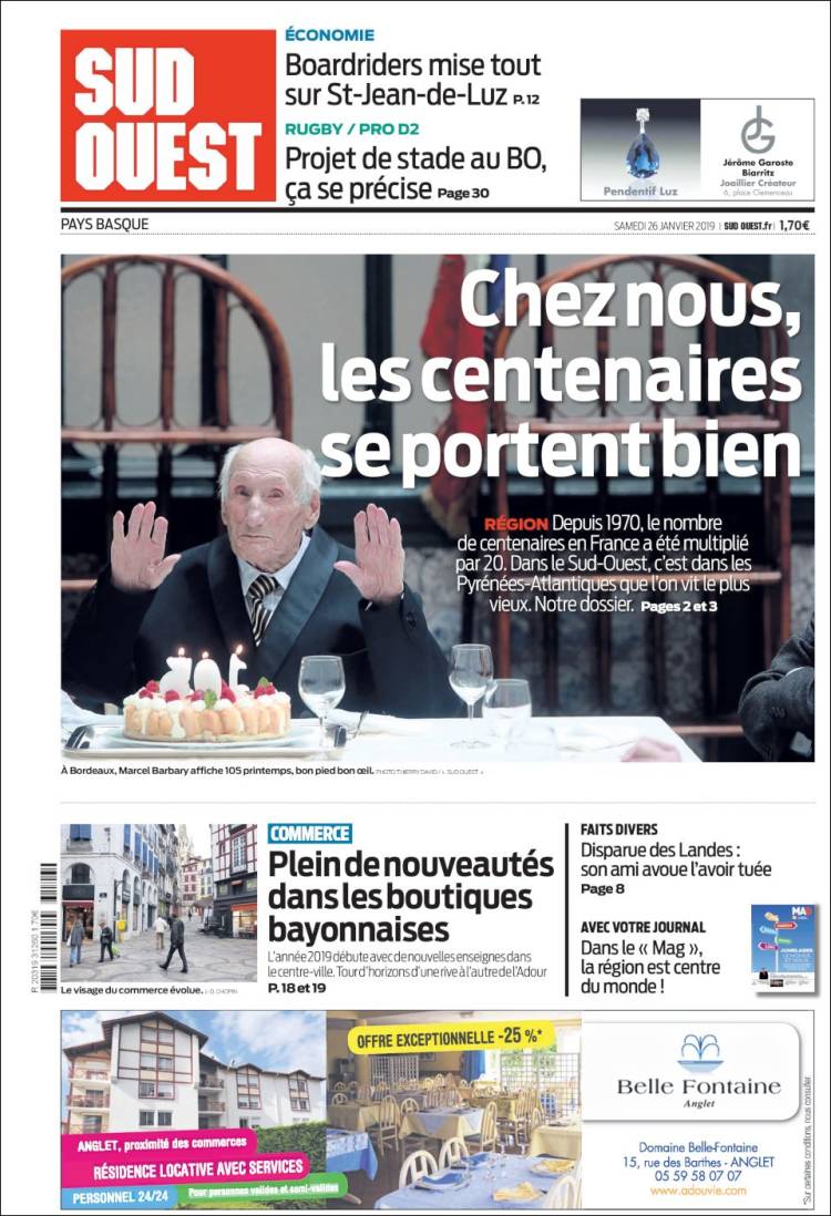 Portada de Sud Ouest (Francia)