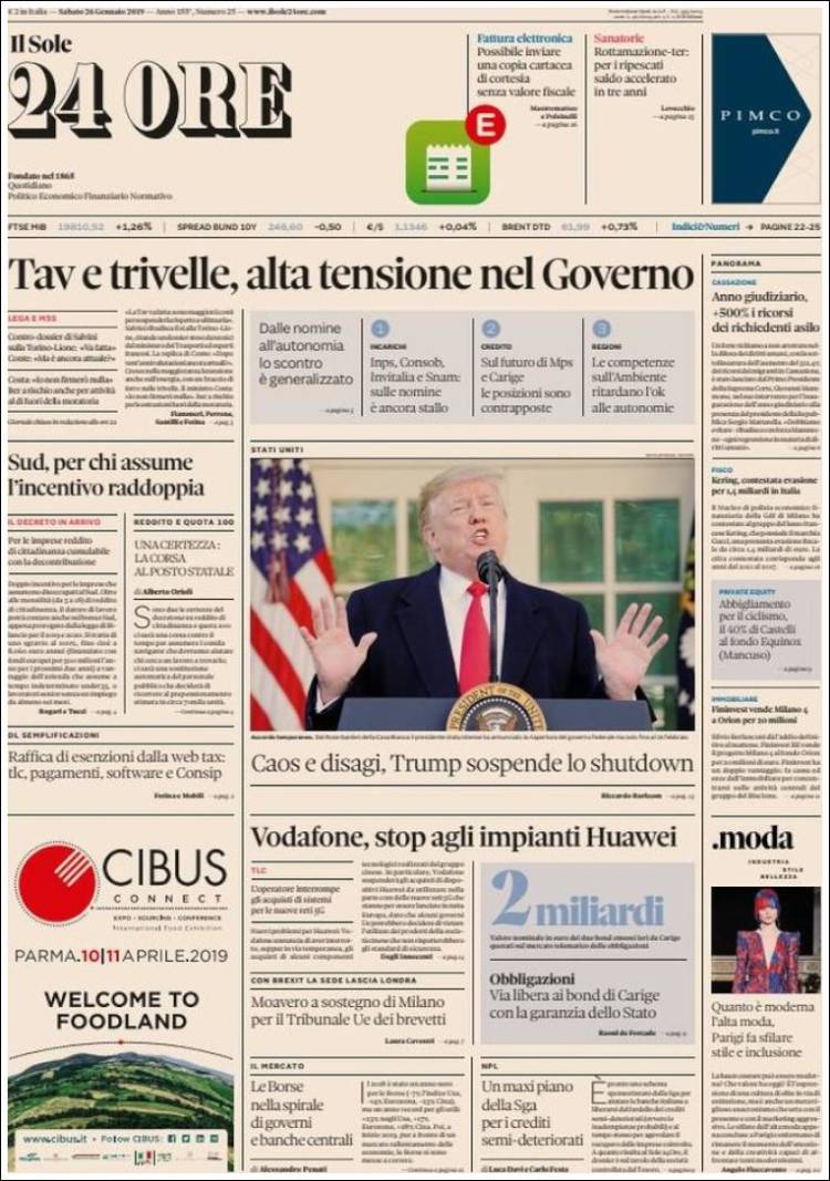 Portada de Il Sole 24 ORE (Italia)