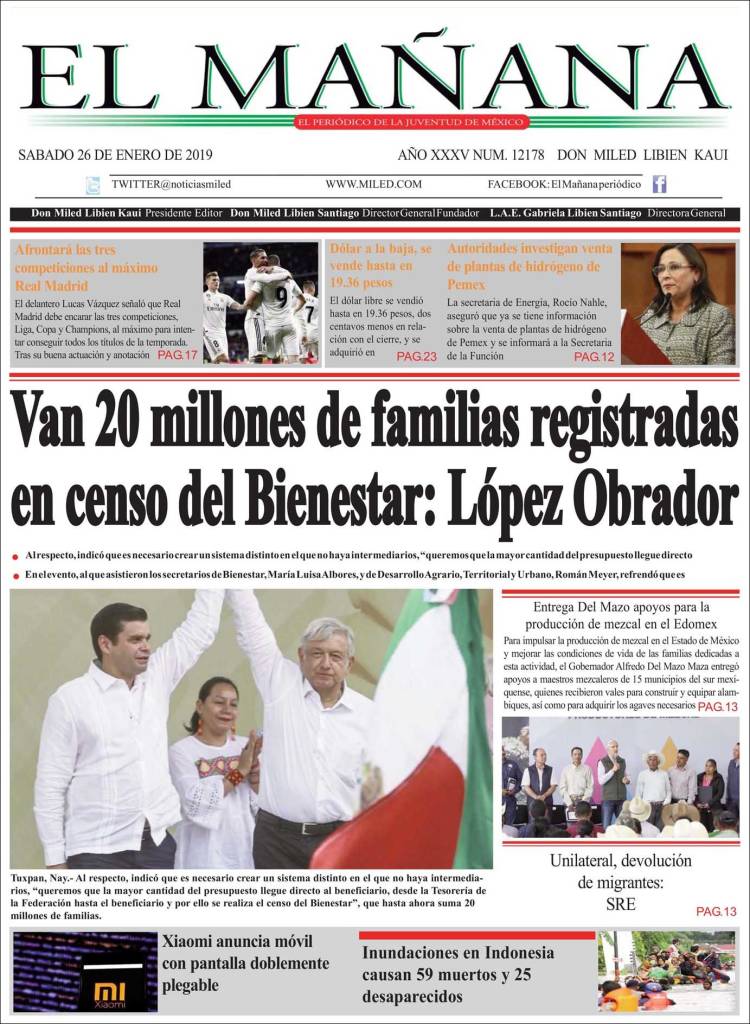 Portada de El Mañana de Toluca (México)