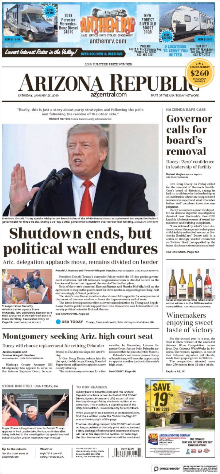 Portada de Arizona Republic News (USA)