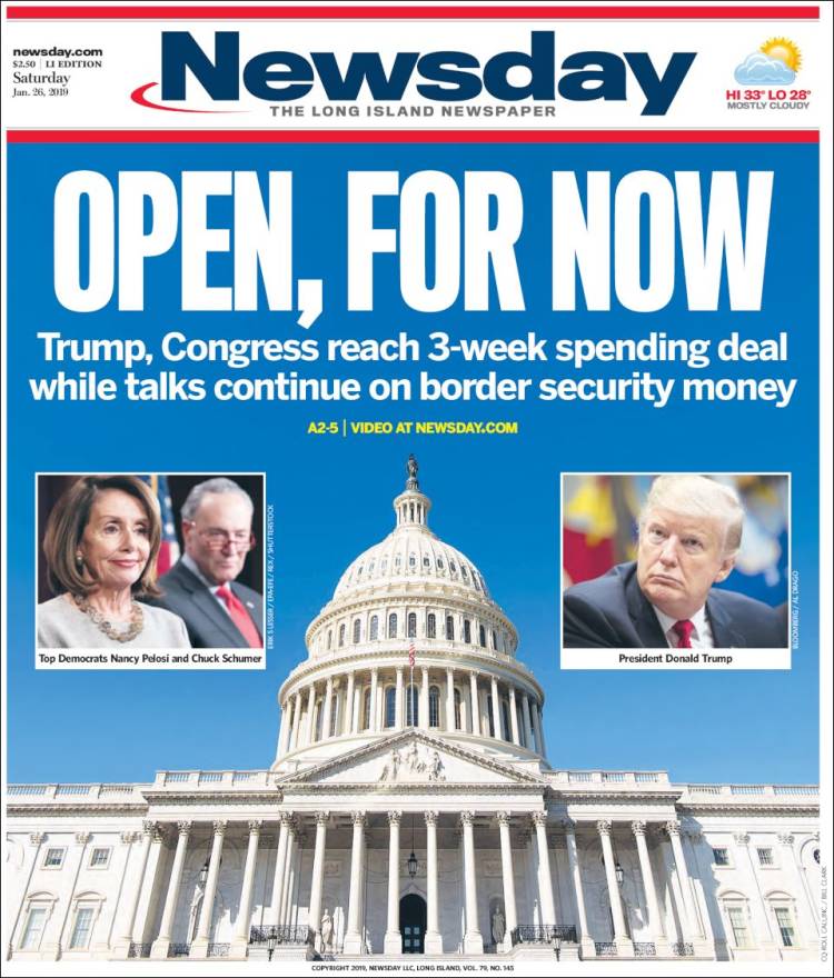 Portada de Newsday (USA)