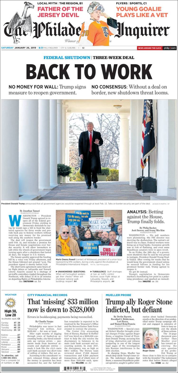 Portada de Philadelphia Inquirer (USA)