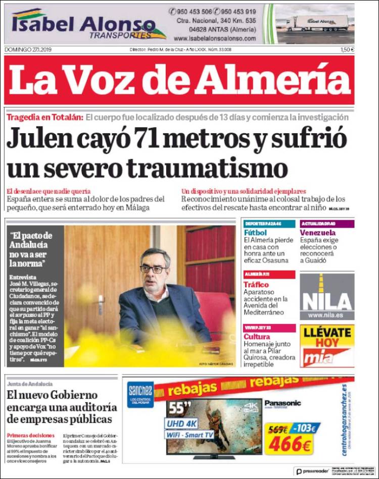 Portada de La Voz de Almería (España)