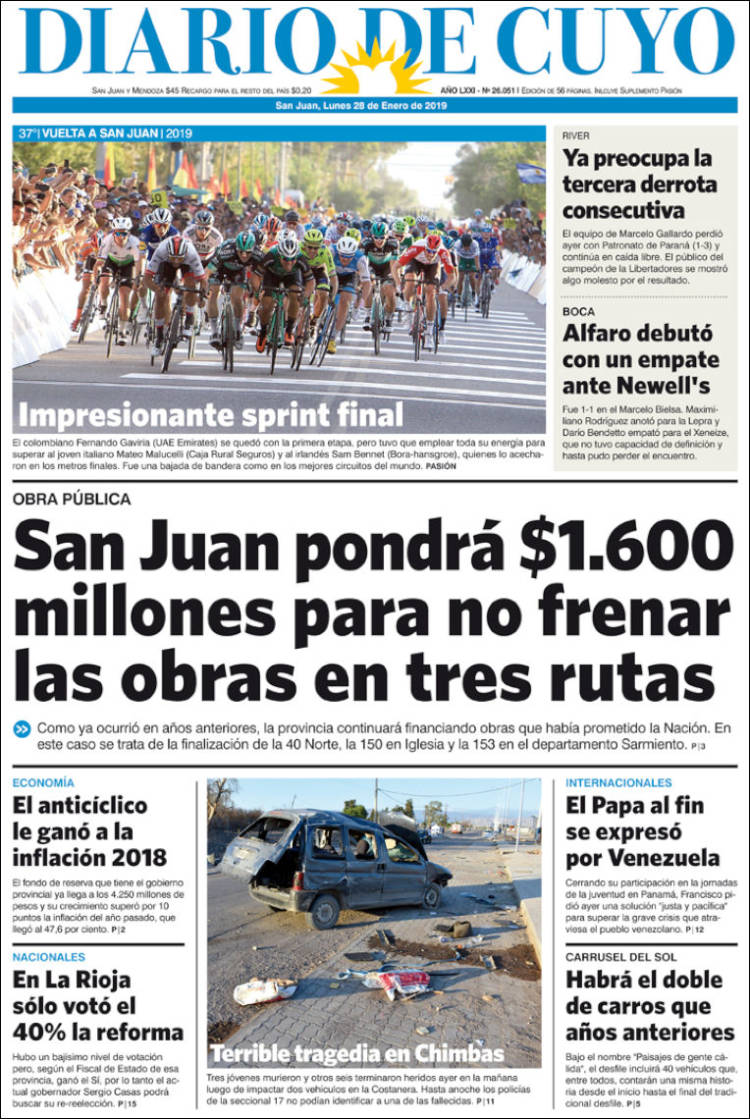 Portada de Diario de Cuyo (Argentina)