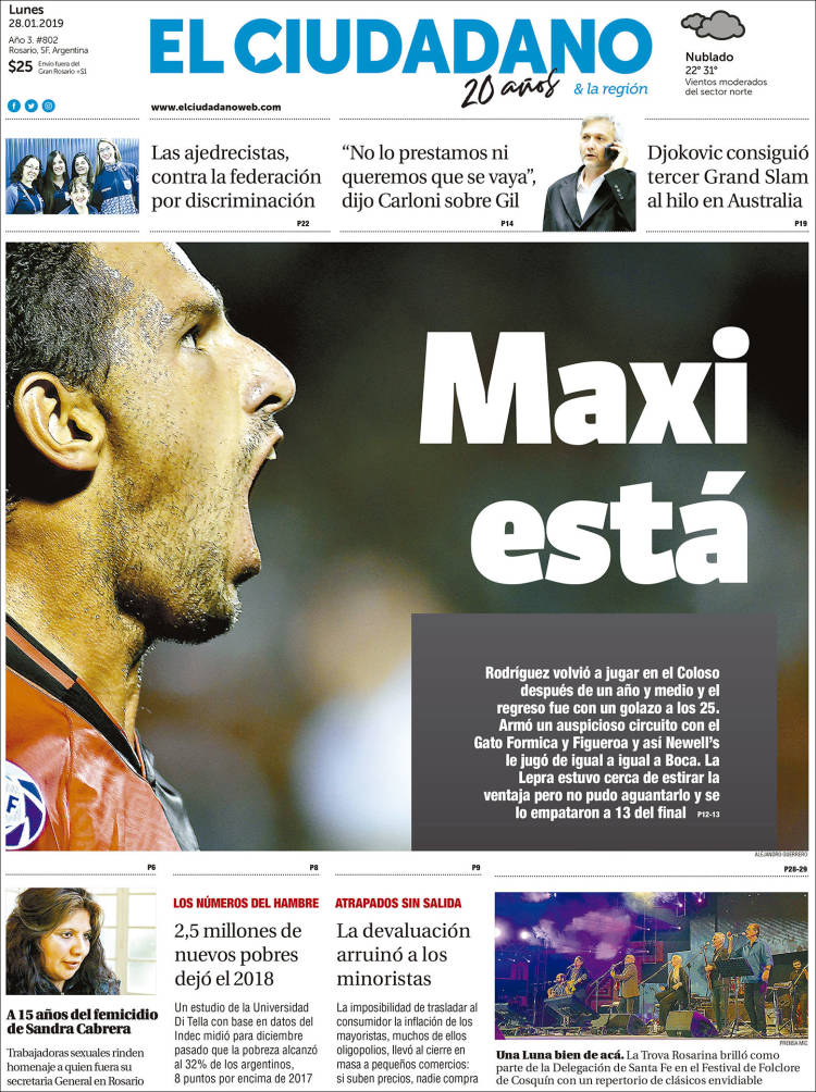 Portada de Diario El Ciudadano (Argentina)