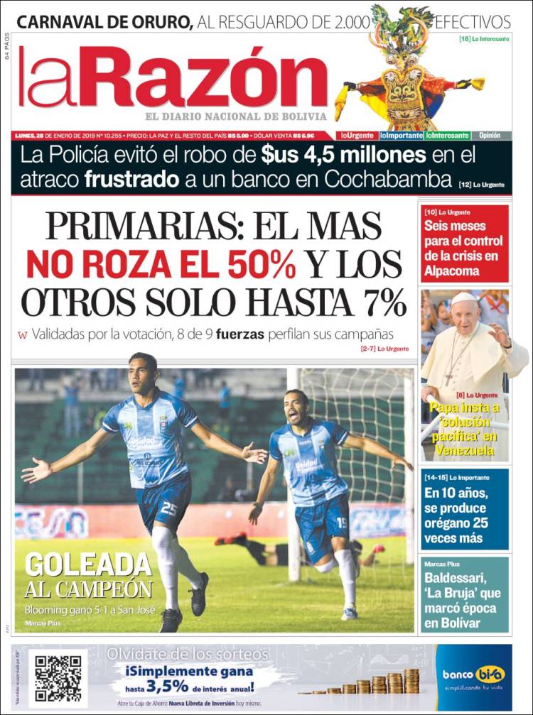 Portada de La Razón (Bolivia)