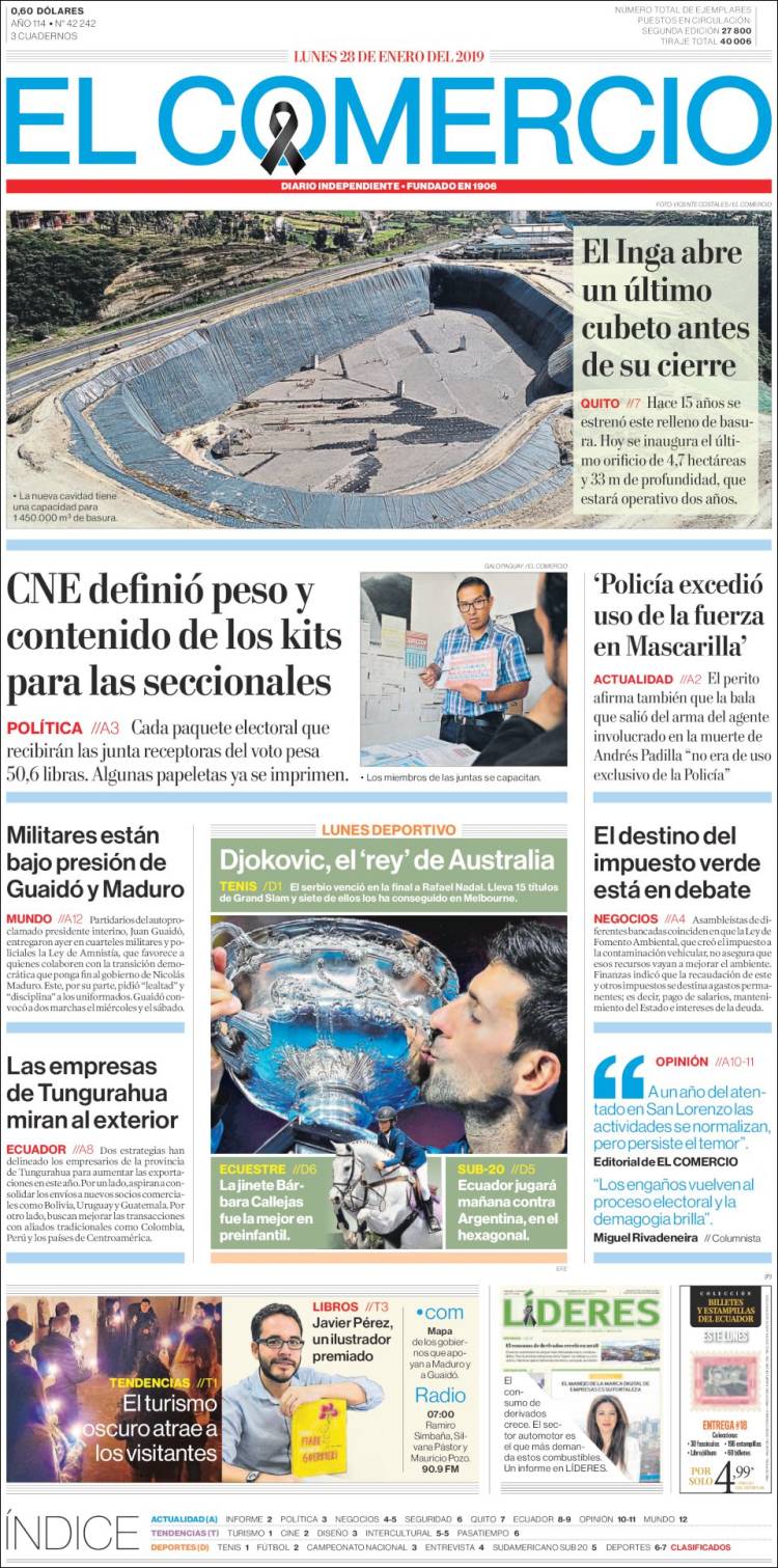 Portada de El Comercio (Ecuador)