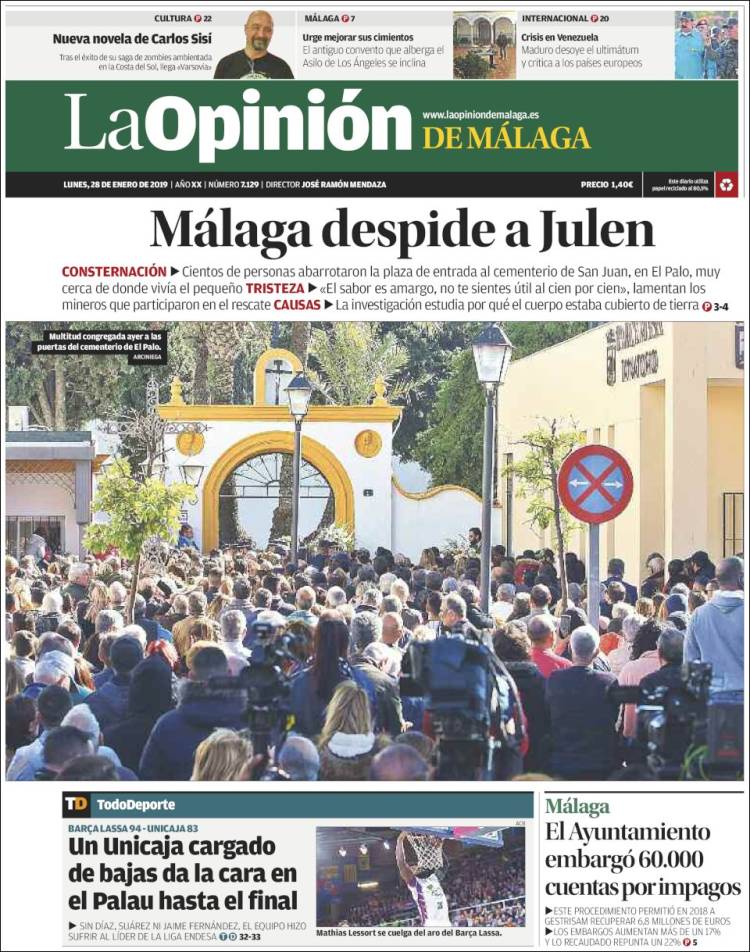 Portada de La Opinión de Málaga (España)
