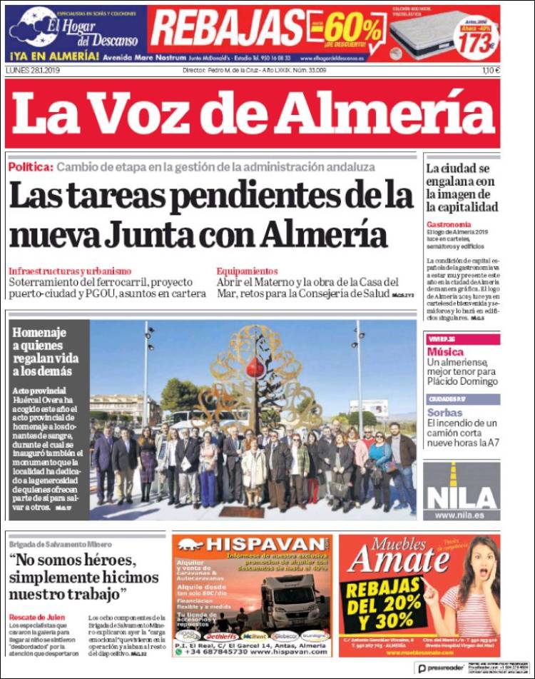 Portada de La Voz de Almería (España)