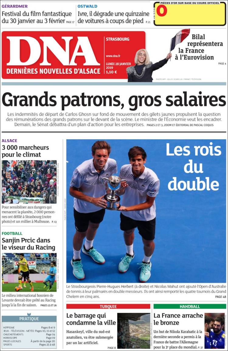 Portada de Les Dernières Nouvelles d'Alsace (Francia)