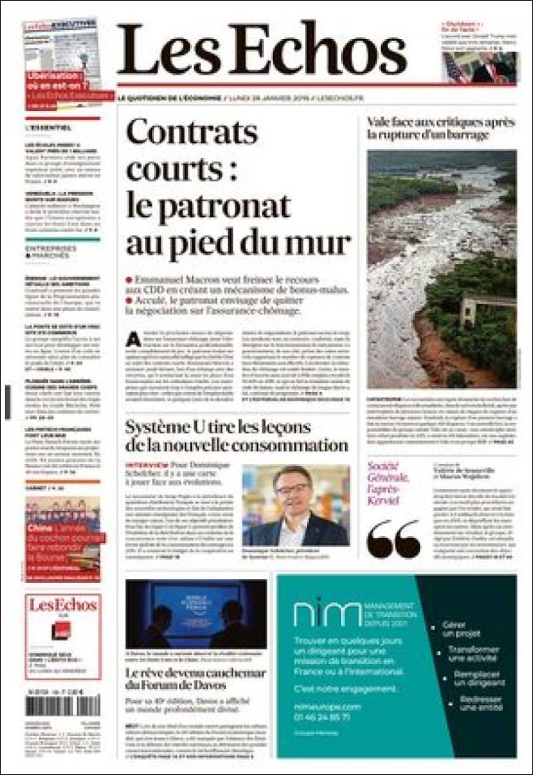 Portada de Les Echos (Francia)