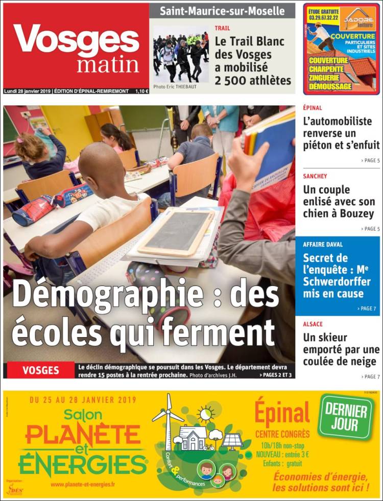 Portada de Vosges Matin (Francia)