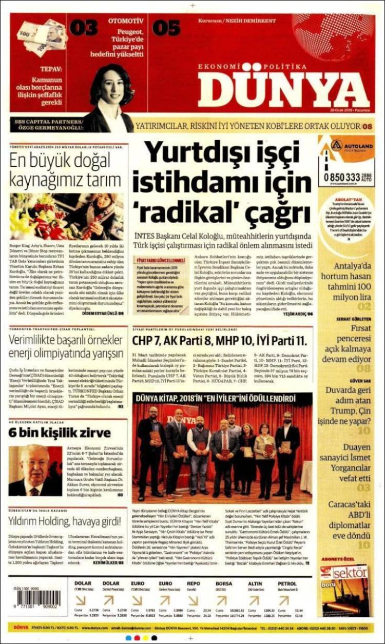 Portada de Dünya (Turqu&iacute;a)