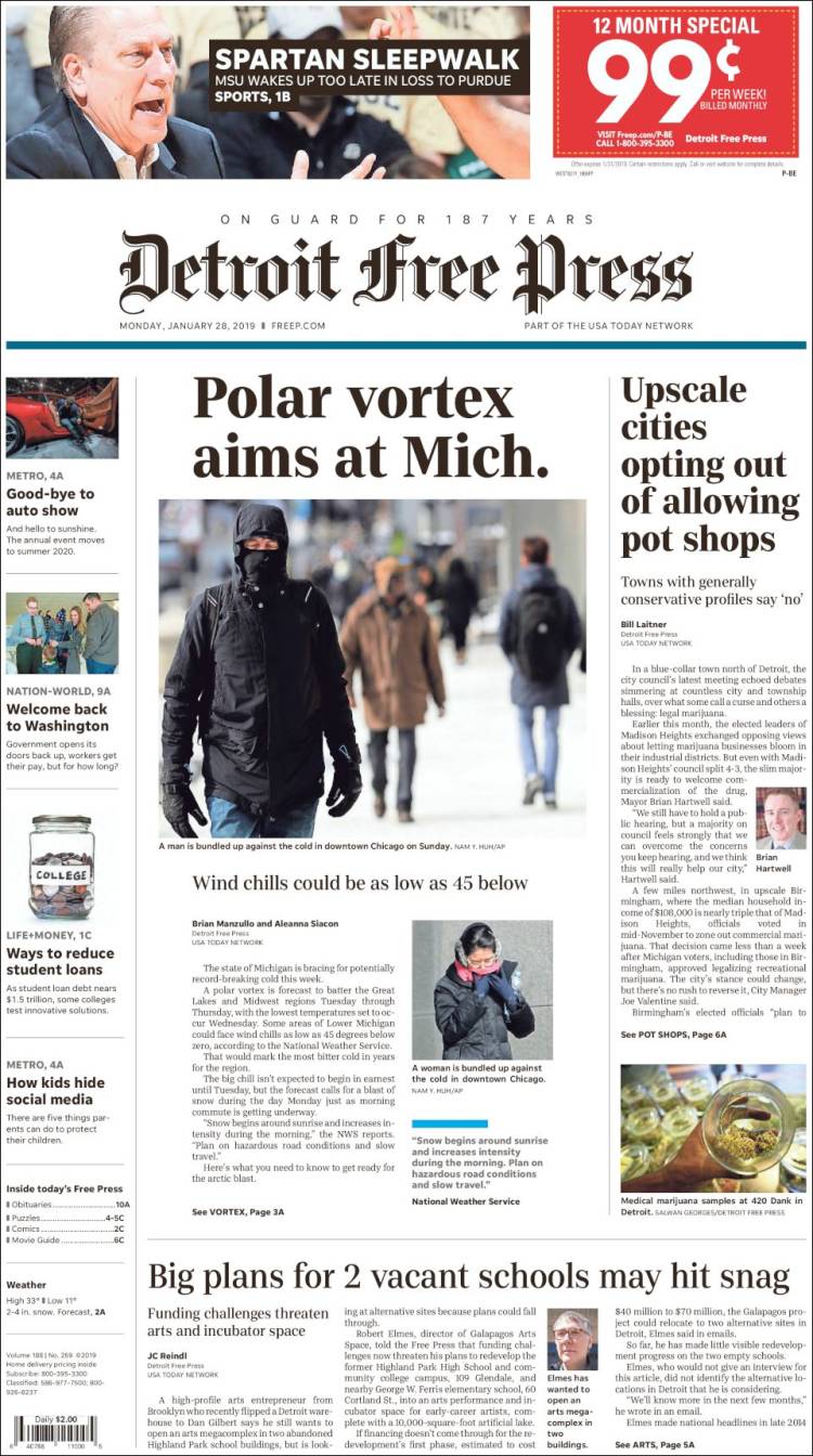 Portada de Detroit Free Press (USA)