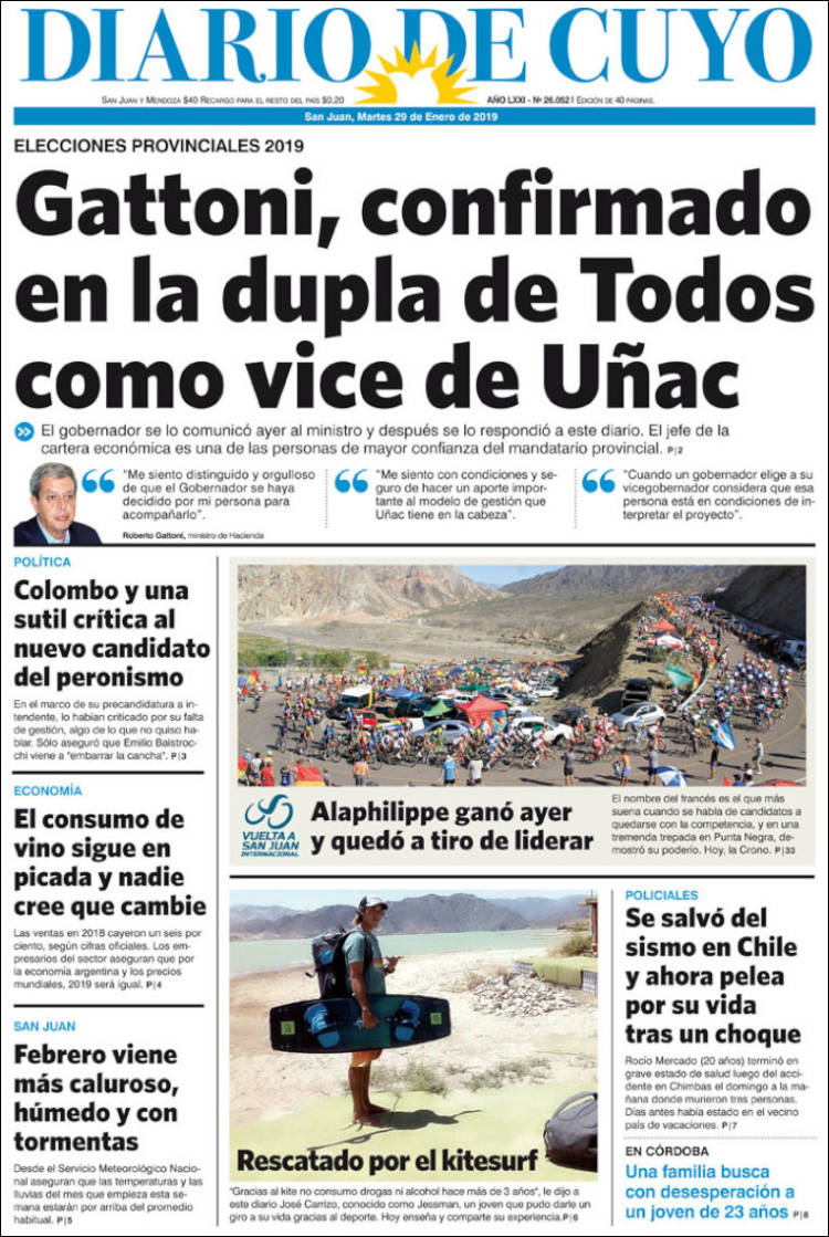 Portada de Diario de Cuyo (Argentina)