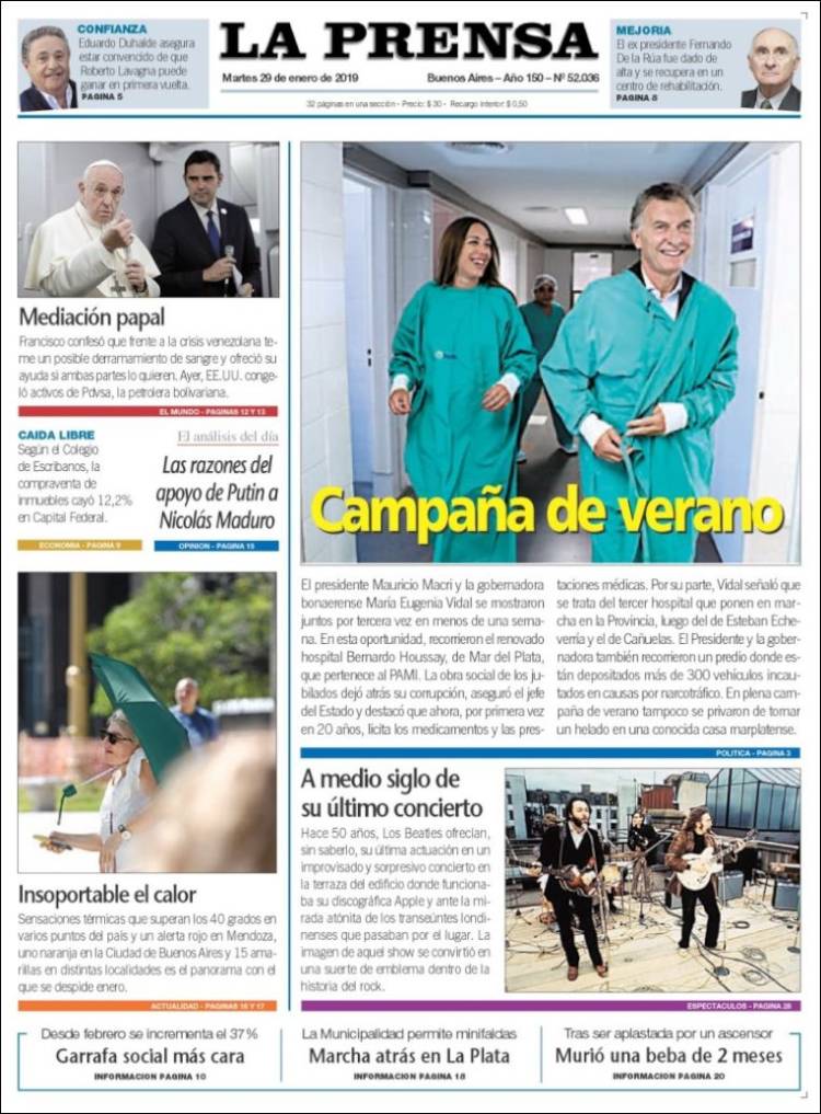 Portada de La Prensa (Argentina)