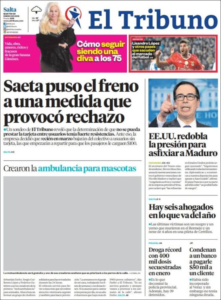Portada de El Tribuno - Salta (Argentina)