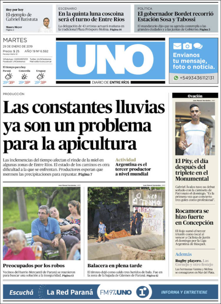 Portada de Diario Uno de Entre Ríos (Argentina)
